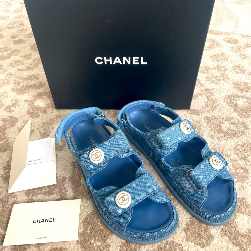 Chanel Dad Sandals 38, with box dust bags and receipt